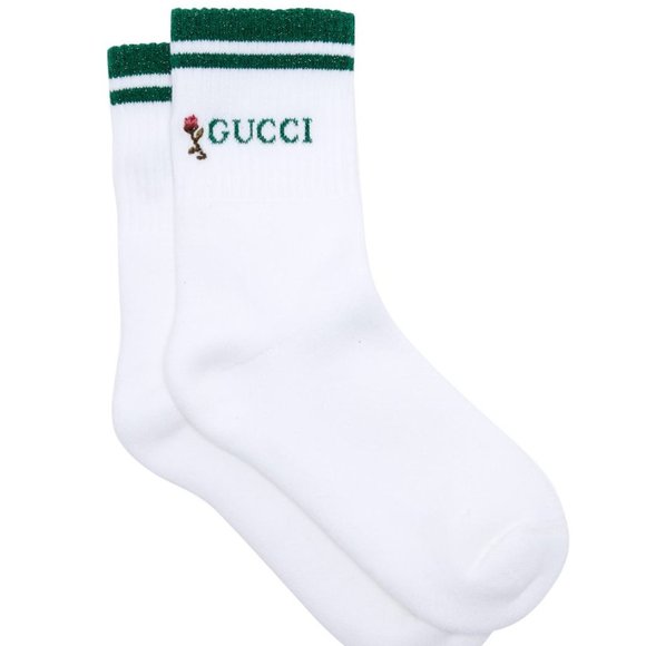 Gucci Rose-embroidered Cotton Ankle Socks in White Authentic and New - Picture 1 of 6